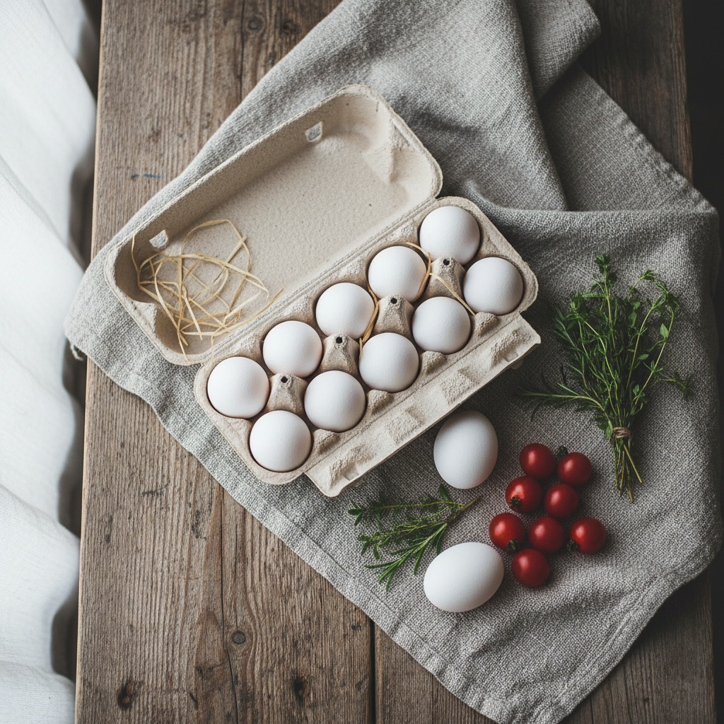 One dozen white conventional eggs in a carton, farm fresh from Halfway Homestead Farmstand