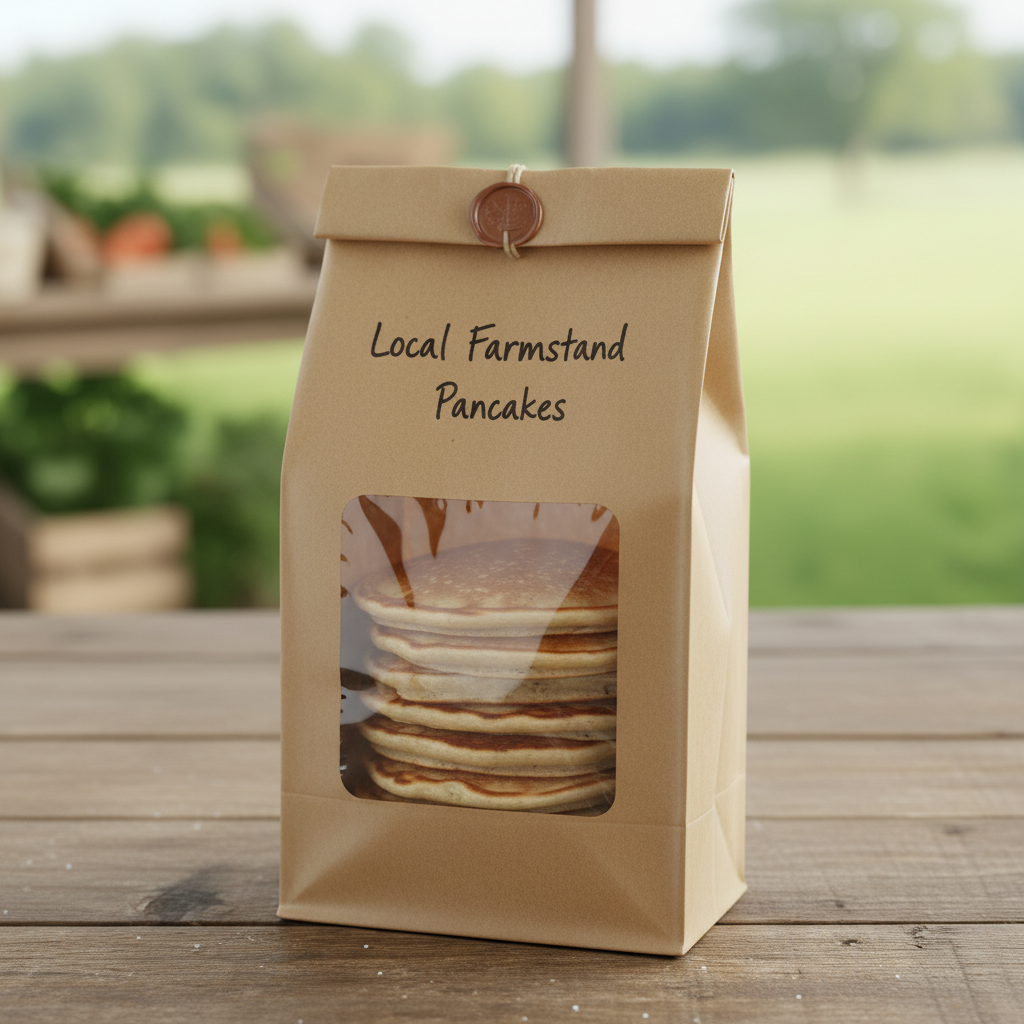 Pancakes in brown bread bag with clear window